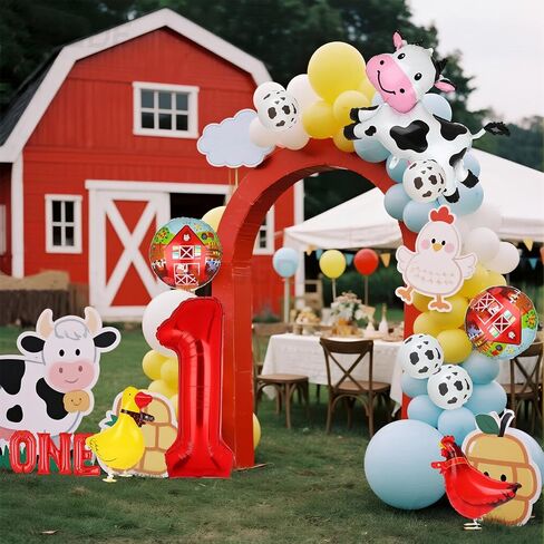 Farm Animal Balloons Cow Pig Balloon Farm Animal Theme 1st Birthday Party Decor Supplies Walking Animal Balloons Duck Rooster Large Number 1 Balloon ONE Letter Banner Balloon 14 Pcs in Kuwait