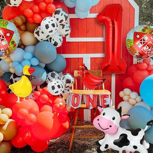 Farm Animal Balloons Cow Pig Balloon Farm Animal Theme 1st Birthday Party Decor Supplies Walking Animal Balloons Duck Rooster Large Number 1 Balloon ONE Letter Banner Balloon 14 Pcs in Kuwait