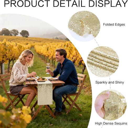 2 Pack Sequin Table Runner 12 x 72 Inches Glitter Table Runner for Birthday Party Supplies Decorations, 2 Pcs, Champagne in Kuwait