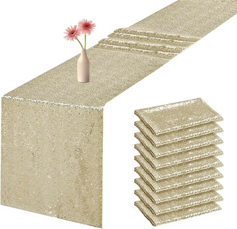 2 Pack Sequin Table Runner 12 x 72 Inches Glitter Table Runner for Birthday Party Supplies Decorations, 2 Pcs, Champagne in Kuwait