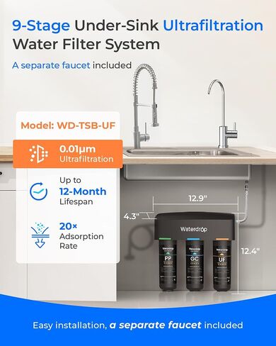 Waterdrop WD-10CT Under Sink Water Filter, Replacement for Waterdrop TSA & TSB 3-stage Under Sink Water Filter System in Kuwait