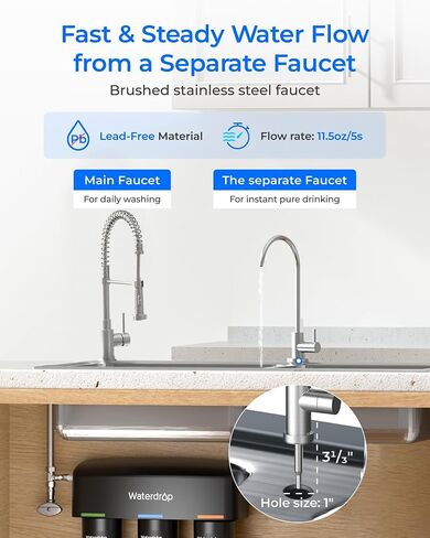 Waterdrop WD-10CT Under Sink Water Filter, Replacement for Waterdrop TSA & TSB 3-stage Under Sink Water Filter System in Kuwait