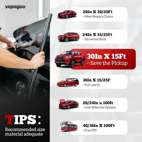 VEPAGOO 20 ٪ VLT CARAMIC CAR WINDONT FIME (20 "× 20 قدمًا) - تقليل الحرارة والوهج ، الكتل الأشعة فوق البنفسجية والأشعة تحت الحمراء ، مقاومة للخدش ، لون نافذة السيارة من أجل سيدان سيارات الدفع الرباعي in Saudi Arabia