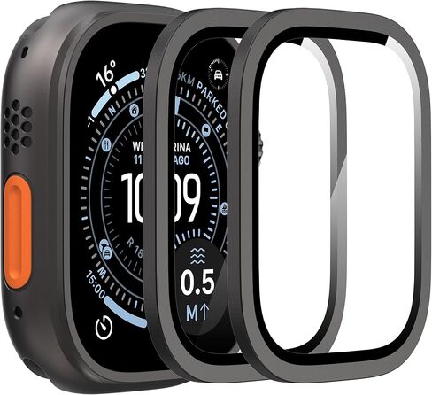 Suoman 2-Pack لـ Apple Watch Ultra 2 49MM Case / Ultra 49MM Case، مقاوم للماء رفيع للغاية تغطية كاملة معدنية من الزجاج المقسى غطاء حماية للشاشة لـ iWatch Series 9 8 Ultra 49MM - ذهبي in Kuwait