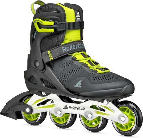 حذاء التزلج المضمّن للياقة البدنية للرجال من Rollerblade Macroblade 80، أسود وليموني، أحذية التزلج مضمنة الأداء in Kuwait