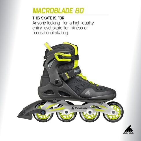 حذاء التزلج المضمّن للياقة البدنية للرجال من Rollerblade Macroblade 80، أسود وليموني، أحذية التزلج مضمنة الأداء in Kuwait