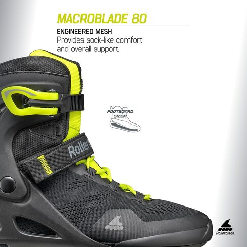 حذاء التزلج المضمّن للياقة البدنية للرجال من Rollerblade Macroblade 80، أسود وليموني، أحذية التزلج مضمنة الأداء in Kuwait