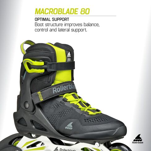 حذاء التزلج المضمّن للياقة البدنية للرجال من Rollerblade Macroblade 80، أسود وليموني، أحذية التزلج مضمنة الأداء in Kuwait