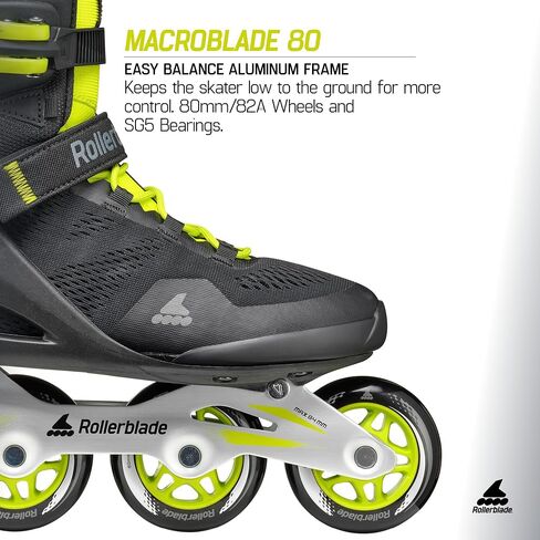 حذاء التزلج المضمّن للياقة البدنية للرجال من Rollerblade Macroblade 80، أسود وليموني، أحذية التزلج مضمنة الأداء in Kuwait
