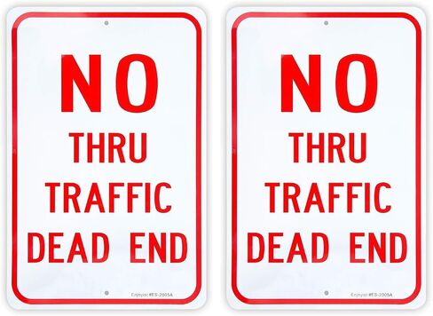 Large No Thru Traffic Sign, Dead End Sign, 18"x 12" .04" Aluminum Reflective Sign Rust Free Aluminum-UV Protected and Weatherproof in Kuwait