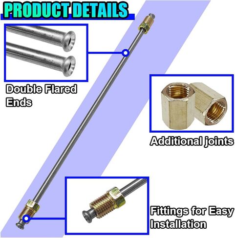 3pcs 3/16 "مجموعة خط الفرامل مع تركيبات ، ومرنة 16" خطوط الفرامل الطويلة من الفولاذ المقاوم للصدأ مع مشاعل مزدوجة مقلوبة وجوز الأنبوب القياسي ، إصلاح الكبح العالمي (16 بوصة) in Kuwait
