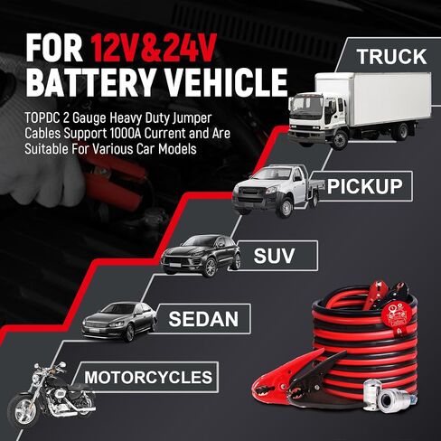 TOPDC 2 Gauge 20 Feet Jumper Cables with Reverse Polarity Protection for Car, SUV and Trucks Battery, Heavy Duty Automotive Booster Cables for Jump Starting Dead or Weak Batteries with Carry Bag in Saudi Arabia