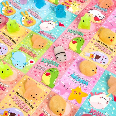 joyin 28 حزم بطاقات هدية عيد الحب مع هدية لطيف kawaii موتشي لعبة اسفنجي للضغط على تخفيف التوتر لعبة تململ موتشي لعب اسفنجي للأطفال، وجوائز تبادل الفصول الدراسية عيد الحب لعبة صالح الطرف in Saudi Arabia