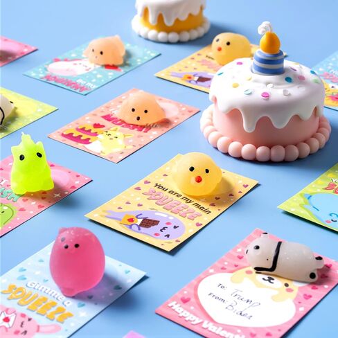 joyin 28 حزم بطاقات هدية عيد الحب مع هدية لطيف kawaii موتشي لعبة اسفنجي للضغط على تخفيف التوتر لعبة تململ موتشي لعب اسفنجي للأطفال، وجوائز تبادل الفصول الدراسية عيد الحب لعبة صالح الطرف in Saudi Arabia