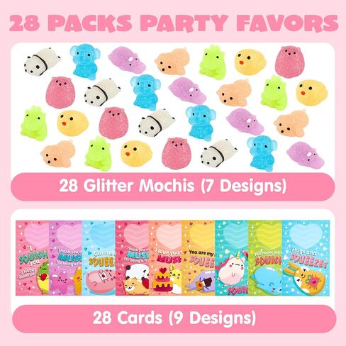 joyin 28 حزم بطاقات هدية عيد الحب مع هدية لطيف kawaii موتشي لعبة اسفنجي للضغط على تخفيف التوتر لعبة تململ موتشي لعب اسفنجي للأطفال، وجوائز تبادل الفصول الدراسية عيد الحب لعبة صالح الطرف in Saudi Arabia