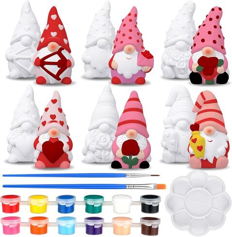 Poen 6 Sets Ready to Paint Your Own Ceramic Gnome Statues Spring DIY Unpainted Ceramics Gnome Figurines Kit Drawing Figurines DIY Art and Craft with Brush Palette Paint for Adult in Saudi Arabia