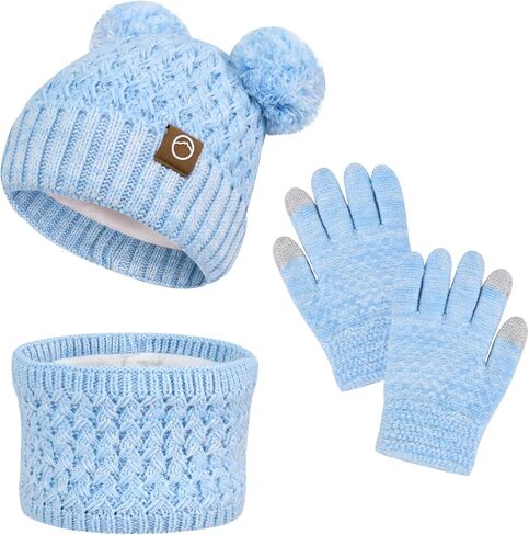 مجموعة الوشاح القبعة قبعة الشتاء للأطفال ، فتيات صغيرات فتيات شتاء قبعة أطفال مع بوم الرقبة الدافئة قفازات الصوف المبطنة in Kuwait