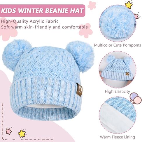 مجموعة الوشاح القبعة قبعة الشتاء للأطفال ، فتيات صغيرات فتيات شتاء قبعة أطفال مع بوم الرقبة الدافئة قفازات الصوف المبطنة in Kuwait