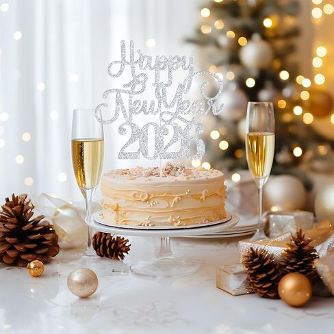 غلاف كعكة Happy New Year 2024، وداعًا 2023 مرحبًا 2024، تشير إلى 2024، لوازم تزيين حفلات رأس السنة الجديدة (جليتر أسود) in Saudi Arabia