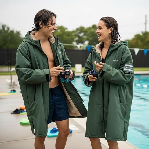 Owntop Swim Parka Kids Adult | Waterproof & Sherpa Lining | Velcro Arm Patch | Oversized Hooded Surf Poncho Changing Robe in Saudi Arabia
