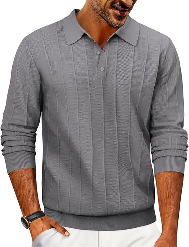 COOFANDY Mens Knit Polo Long Sleeve Polos Sweater Causal Collared Golf Sweaters Fashion Business Dress Pullover in Saudi Arabia