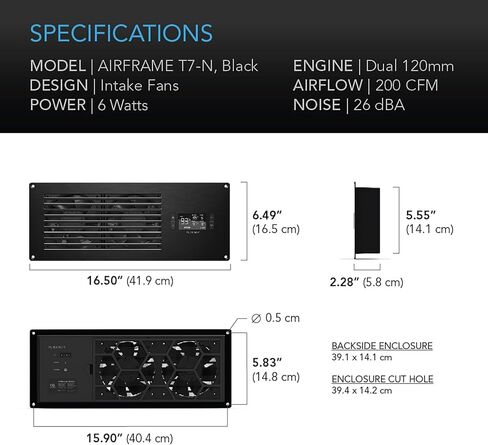 AC انفينيتي AC انفينيتي AIRFRAME T7-N Black نظام مروحة تبريد عالية تدفق الهواء 16 بوصة، تدفق الهواء الداخلي، لغرف معدات الصوت والصورة والخزائن والحاويات in Saudi Arabia