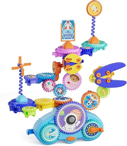 ألعاب STEM Gears للأطفال بعمر 3 سنوات فما فوق، مكعبات بناء تعليمية إبداعية، مجموعة ألعاب بناء تعليمية 18 قطعة، وضع مزدوج كهربائي ويدوي، مجموعة ألعاب متعددة الاستخدامات هدية للأولاد والبنات in Saudi Arabia
