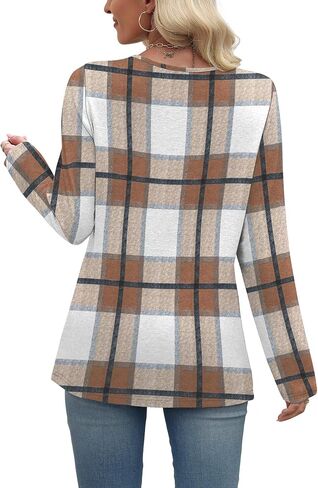 WIHOLL Long Sleeve Shirts for Women Fall Outfits V Neck T Shirts Button Down Tunic Tops Fashion Clothing in Kuwait