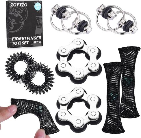 8Pcs Sensory Fidget Toys with Fidget Spinner Anxiety Toys Acupressure Rings Bike Chain Marble Mesh and Flippy Chain Desk Fidgets Quiet Toys for Autism,Easter Toys for Teens Adults Boys & Girls in Saudi Arabia