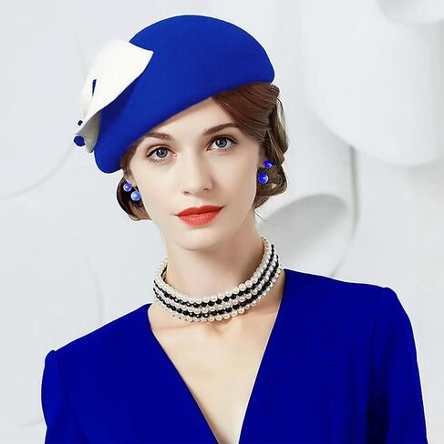 ORIDOOR Women Vintage 100% Wool Felt Flowers Bucket Cloche Bowler Hat Church Wedding Beret Hat in Kuwait