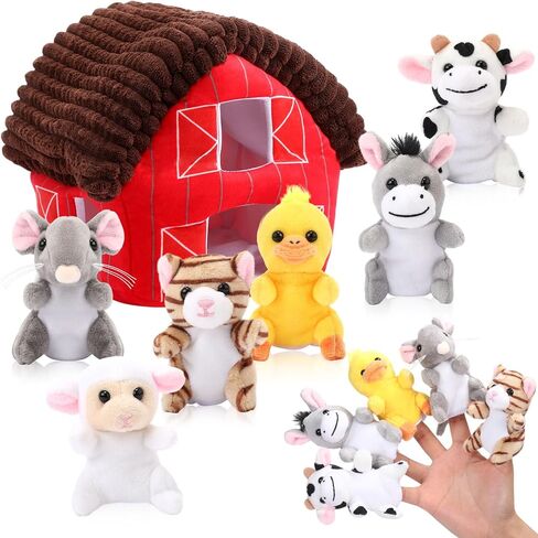 Skylety 7 Pcs European Family Finger Puppets with House Set for Toddlers Christmas Mini Soft Plush Finger Puppet Toys for Kids Boys Girls Story Playtime Role Playing Preschool Learning Birthday Gift in Saudi Arabia
