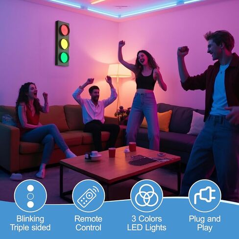 ديكور مصباح إشارة المرور على الحائط: جهاز تحكم عن بعد LED مع سهولة التركيب - إشارة توقف قابلة للتعديل لون أخضر أحمر أصفر - تصميم صناعي قديم لغرفة الأطفال وغرفة النوم وغرفة النوم وبار الحفلات in Saudi Arabia