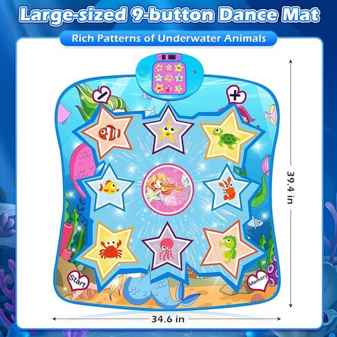 سجادة الرقص، لوحة ألعاب الرقص بطابع المحيط مع أضواء LED، هدية للأطفال البنات من 3 إلى 12 عامًا، حجم قابل للتعديل، موسيقى مدمجة، 5 مستويات تحدي، بساط لعب إيقاعي غير قابل للانزلاق وقابل للطي in Kuwait