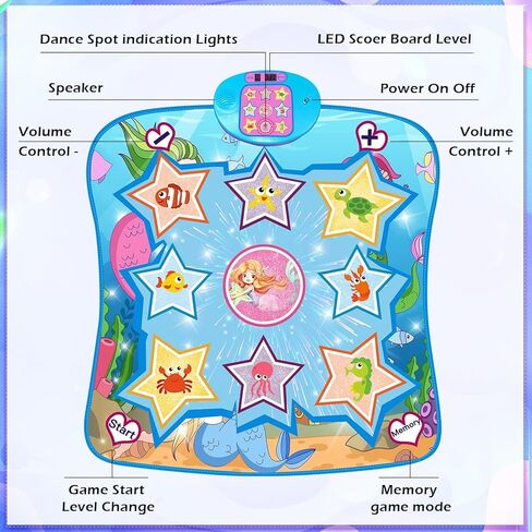 سجادة الرقص، لوحة ألعاب الرقص بطابع المحيط مع أضواء LED، هدية للأطفال البنات من 3 إلى 12 عامًا، حجم قابل للتعديل، موسيقى مدمجة، 5 مستويات تحدي، بساط لعب إيقاعي غير قابل للانزلاق وقابل للطي in Kuwait