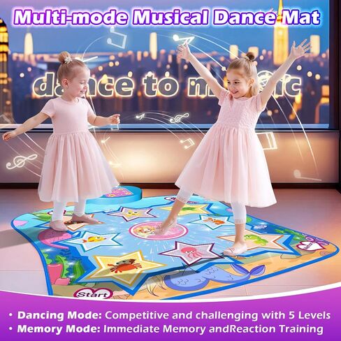 سجادة الرقص، لوحة ألعاب الرقص بطابع المحيط مع أضواء LED، هدية للأطفال البنات من 3 إلى 12 عامًا، حجم قابل للتعديل، موسيقى مدمجة، 5 مستويات تحدي، بساط لعب إيقاعي غير قابل للانزلاق وقابل للطي in Kuwait