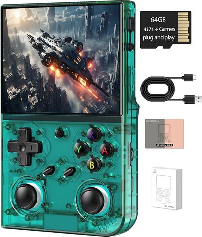 RG35XX Pro Retro Handheld Game Console , RG 35XXPro Support HDMI TV Output 5G WiFi Bluetooth 4.2 , 3.5 Inch IPS Screen Linux System Built-in 64G TF Card 4353 Games(Transparent Teal-New) in Kuwait