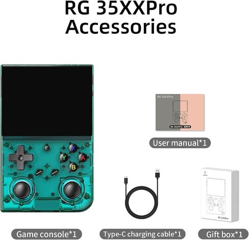 RG35XX Pro Retro Handheld Game Console , RG 35XXPro Support HDMI TV Output 5G WiFi Bluetooth 4.2 , 3.5 Inch IPS Screen Linux System Built-in 64G TF Card 4353 Games(Transparent Teal-New) in Kuwait