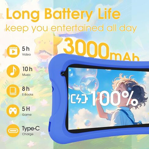 تابلت Digliand Android للأطفال مقاس 7 بوصات، Android 13، معالج رباعي النواة، 4 جيجابايت + 32 جيجابايت، تطبيقات تعليمية مثبتة مسبقًا، كاميرات مزدوجة 2 ميجابكسل + 5 ميجابكسل، بطارية 3000 مللي أمبير في الساعة، حافظة واقية مضادة للصدمات (أزرق) in Kuwait