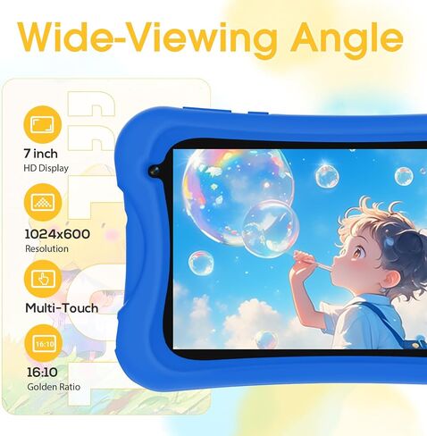 تابلت Digliand Android للأطفال مقاس 7 بوصات، Android 13، معالج رباعي النواة، 4 جيجابايت + 32 جيجابايت، تطبيقات تعليمية مثبتة مسبقًا، كاميرات مزدوجة 2 ميجابكسل + 5 ميجابكسل، بطارية 3000 مللي أمبير في الساعة، حافظة واقية مضادة للصدمات (أزرق) in Kuwait