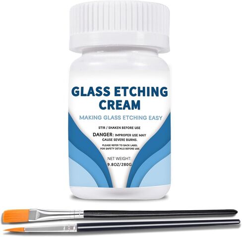 3.5 oz Etching Cream for Glass with 2 Brushes, Glass Etching Kit Creates Permanent Etched Patterns, Frosted Etch Starter Kit, Art Mirrors Cream for Mirrors, Glassware in Saudi Arabia