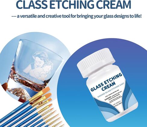 3.5 oz Etching Cream for Glass with 2 Brushes, Glass Etching Kit Creates Permanent Etched Patterns, Frosted Etch Starter Kit, Art Mirrors Cream for Mirrors, Glassware in Saudi Arabia