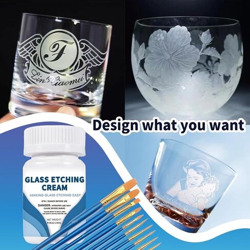 3.5 oz Etching Cream for Glass with 2 Brushes, Glass Etching Kit Creates Permanent Etched Patterns, Frosted Etch Starter Kit, Art Mirrors Cream for Mirrors, Glassware in Saudi Arabia