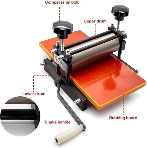 Printmaking Rubbing Machine, Manual Etching Printing Press with Metal Roller, Letterpress Gravure Rubbing Tool with Handle, Print Width 16CM, for Block Monotype Printing and Etching in Saudi Arabia
