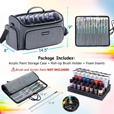SFYBYHEART Acrylic Paint Organizer Bag with Washable Roll-Up Brush Holder, Large Art Supply Case, Craft Organizer with Foam Inserts for Apple Barrel, Shuttle Art, Caliart Art Supplies Storage Bag in Saudi Arabia