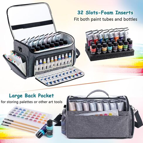 SFYBYHEART Acrylic Paint Organizer Bag with Washable Roll-Up Brush Holder, Large Art Supply Case, Craft Organizer with Foam Inserts for Apple Barrel, Shuttle Art, Caliart Art Supplies Storage Bag in Saudi Arabia