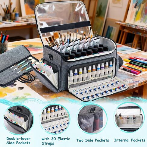 SFYBYHEART Acrylic Paint Organizer Bag with Washable Roll-Up Brush Holder, Large Art Supply Case, Craft Organizer with Foam Inserts for Apple Barrel, Shuttle Art, Caliart Art Supplies Storage Bag in Saudi Arabia