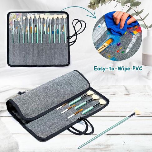 SFYBYHEART Acrylic Paint Organizer Bag with Washable Roll-Up Brush Holder, Large Art Supply Case, Craft Organizer with Foam Inserts for Apple Barrel, Shuttle Art, Caliart Art Supplies Storage Bag in Saudi Arabia