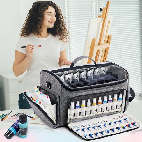 SFYBYHEART Acrylic Paint Organizer Bag with Washable Roll-Up Brush Holder, Large Art Supply Case, Craft Organizer with Foam Inserts for Apple Barrel, Shuttle Art, Caliart Art Supplies Storage Bag in Saudi Arabia