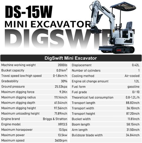 حفار صغير يعمل بالبنزين 1.2 طن B&S يعمل بالبنزين DS-15، مزود بمشبك إبهام هيدروليكي، وكسارة، ودلو بلا أسنان، وأشعل النار، وقارنة توصيل سريعة، ومثقاب، وكلاّب، وثبات قوي، ويعمل في المناسبات in Kuwait