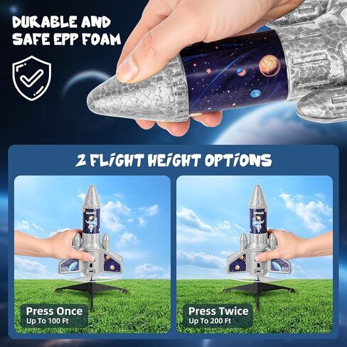 VisionX Rocket Launcher for Kids, 2nd Gen Improved Design, Launch Up to 200ft, Auto-Launch Rocket Toy with Parachute, Outdoor Toys for Ages 5-13, for Boys & Girls, Black in Kuwait